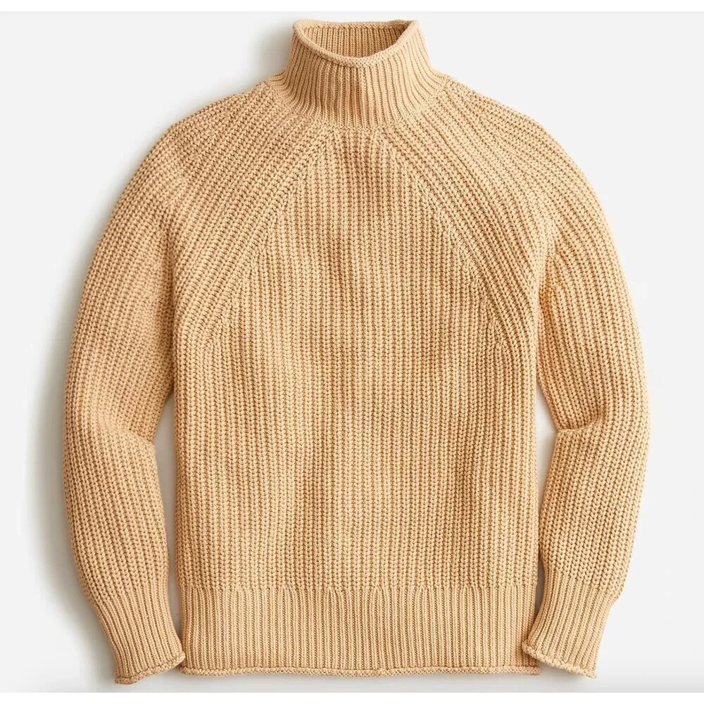 J Crew Relaxed Rollneck Sweater in Sandy Beach Tan Women's Size Medium